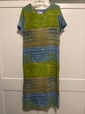 Green & Blue Floral Stripe Shift Dress